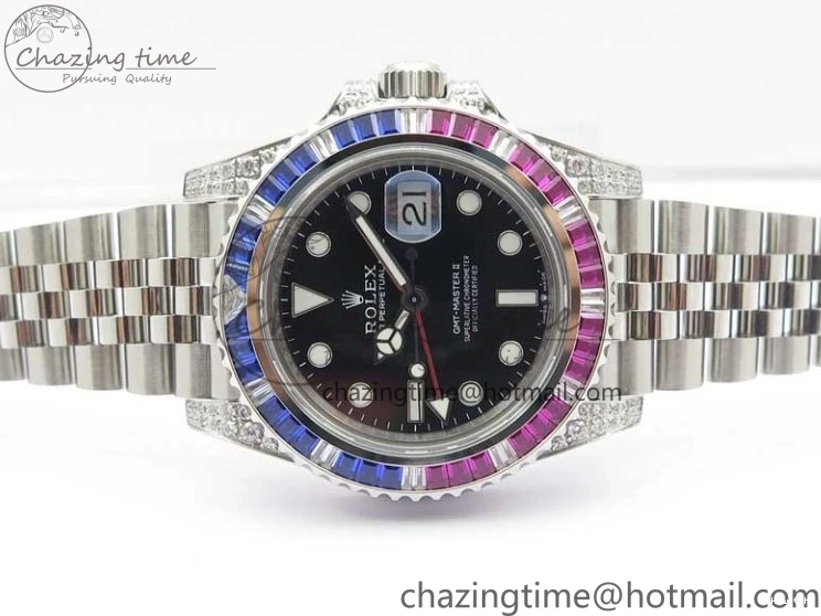 Jubilee Bezel Best II Blue Diamonds GMF Red SA3285 CHS Steel 904L Black On Dial V3 GMT-Master Bracelet Edition 0401